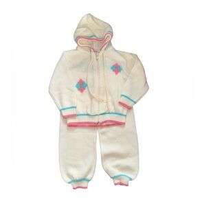 Vintage 2 Piece Knit Babygirl  Outfit- Zip Hooded Sweater/Pants- Size 4T by yell